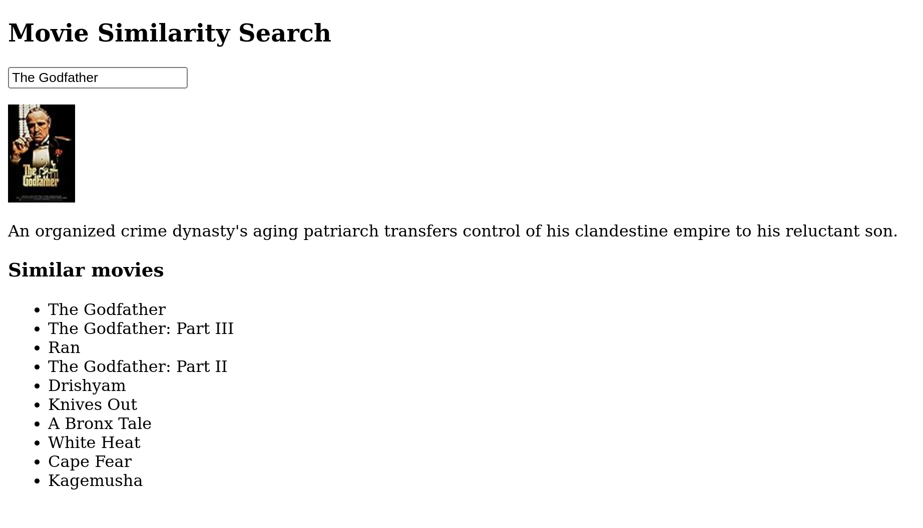 movie similarity search ui
